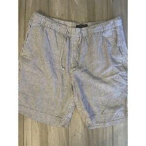 Saks Fifth Avenue Men's Linen Blend Striped Shorts Blue and White Size Large 7"